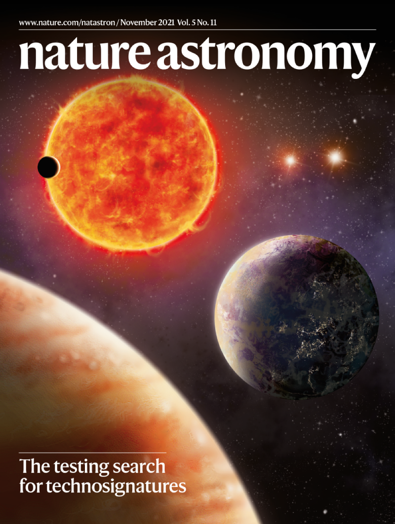 Cover of Nature Astronomy featuring a realistic illustration of planets orbiting a star.