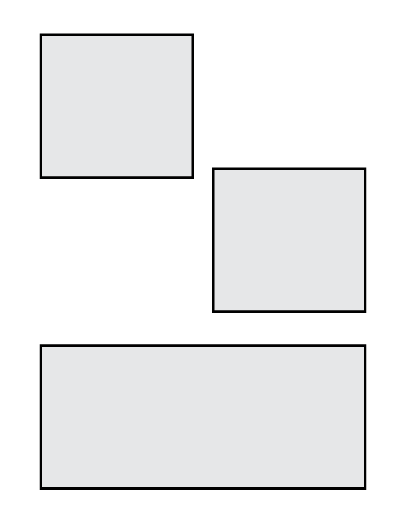 Three grey boxes representing scientific figures placed on a journal page.