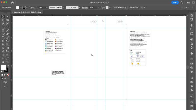 Screenshot of an empty page open in the Adobe Illustrator application surrounded by panels and menus.